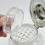 Hukin & Heath Sterling Silver Mounted Cut Glass Biscuit Barrel Antique 1942 Birmingham