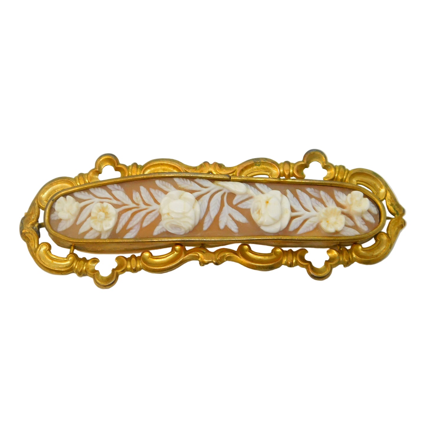 Victorian Large Rolled Gold Carved Floral Sweetheart Cameo Brooch Antique c1850