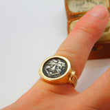 Victorian 18ct Gold Ancient Greek 400BC Mysia Hemidrachm Coin Signet Ring c1890