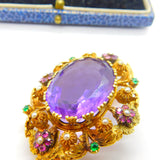 Georgian Cannetille 22ct Gold Amethyst, Ruby, Emerald & Pearl Statement Brooch c1820 Regency