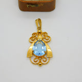 Charmaine Paris 15ct Rolled Gold Blue Topaz Set Drop Pendant Vintage c1960
