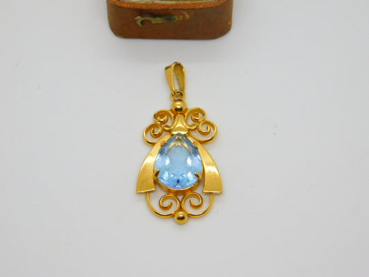 Charmaine Paris 15ct Rolled Gold Blue Topaz Set Drop Pendant Vintage c1960