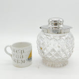 Hukin & Heath Sterling Silver Mounted Cut Glass Biscuit Barrel Antique 1942 Birmingham