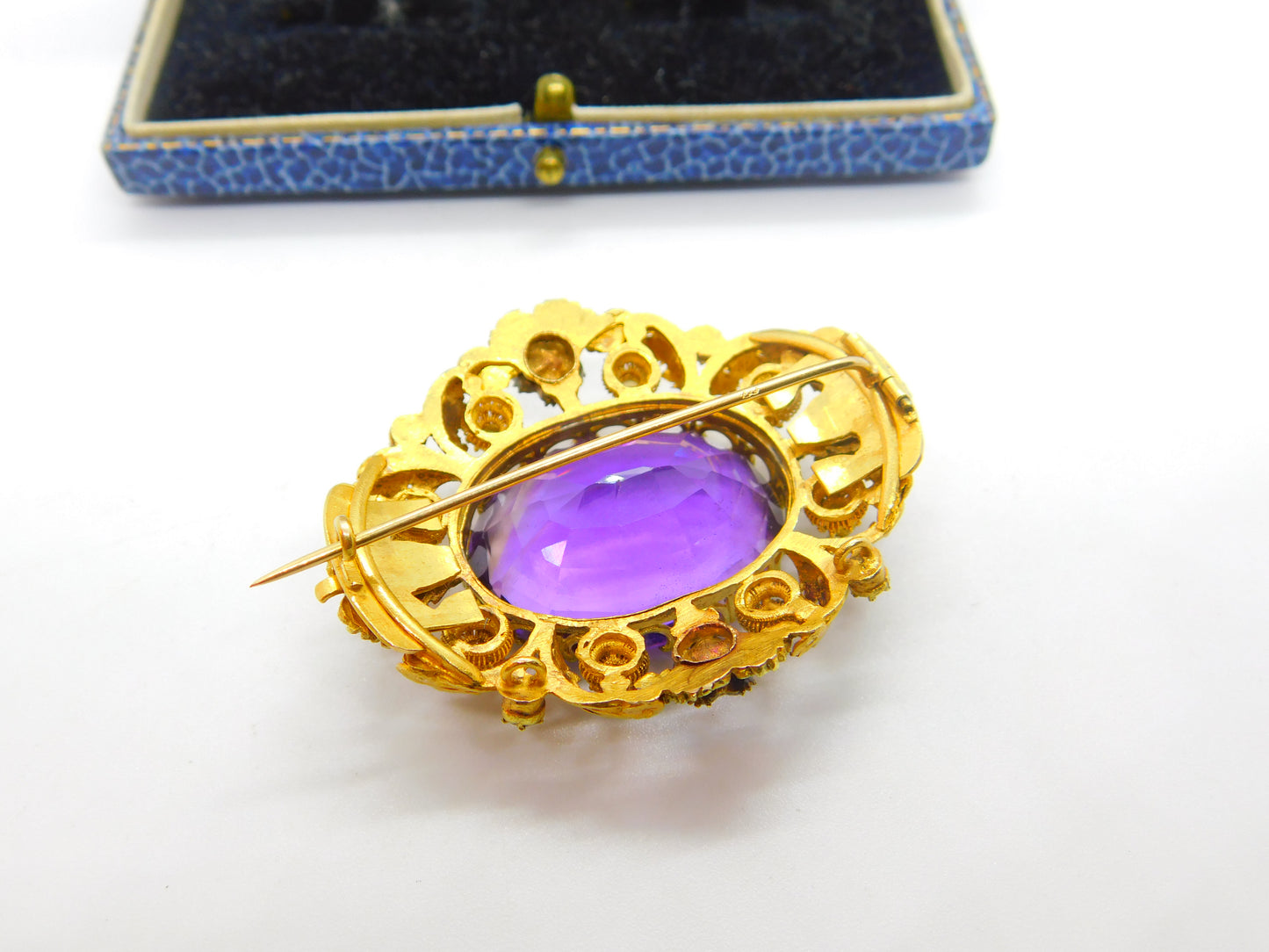 Georgian Cannetille 22ct Gold Amethyst, Ruby, Emerald & Pearl Statement Brooch c1820 Regency