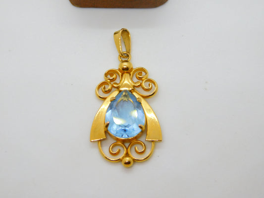 Charmaine Paris 15ct Rolled Gold Blue Topaz Set Drop Pendant Vintage c1960