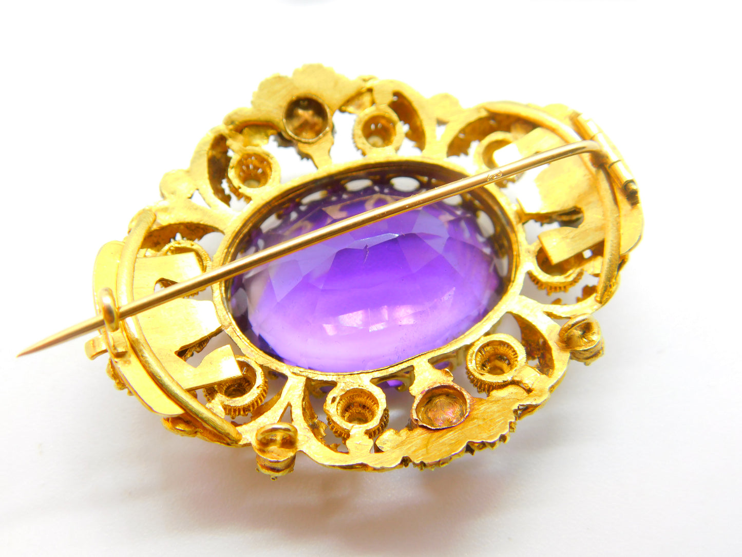 Georgian Cannetille 22ct Gold Amethyst, Ruby, Emerald & Pearl Statement Brooch c1820 Regency