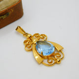 Charmaine Paris 15ct Rolled Gold Blue Topaz Set Drop Pendant Vintage c1960