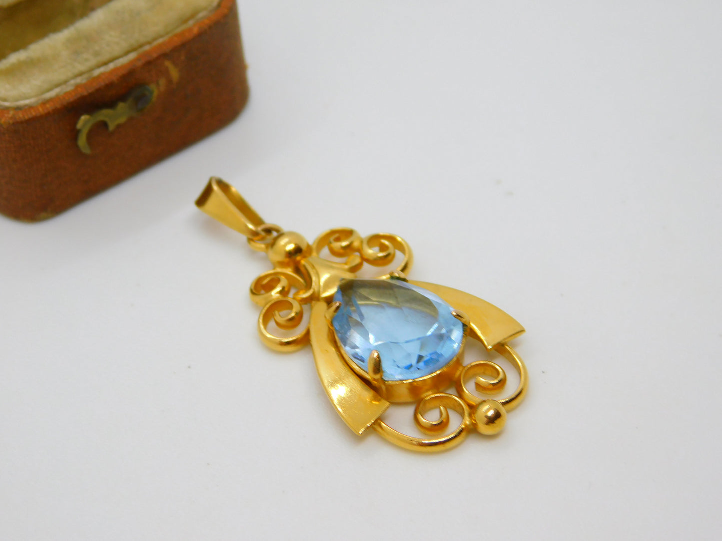 Charmaine Paris 15ct Rolled Gold Blue Topaz Set Drop Pendant Vintage c1960