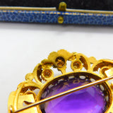Georgian Cannetille 22ct Gold Amethyst, Ruby, Emerald & Pearl Statement Brooch c1820 Regency