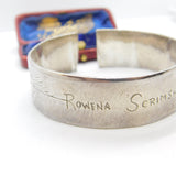 Victorian Sterling Silver Aesthetic 'Rowena Scrimshaw' Sweetheart Bangle c1860