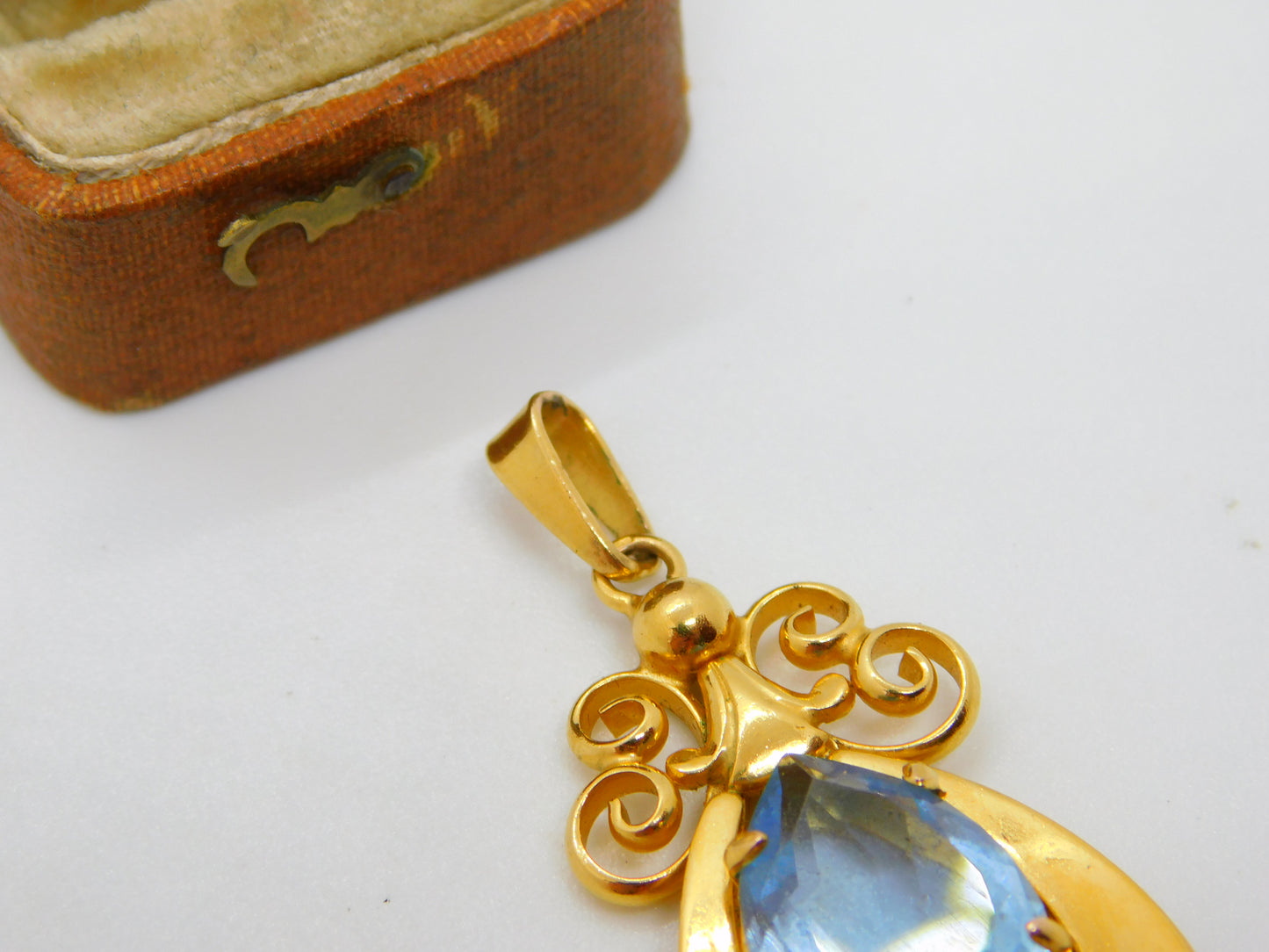 Charmaine Paris 15ct Rolled Gold Blue Topaz Set Drop Pendant Vintage c1960