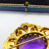 Georgian Cannetille 22ct Gold Amethyst, Ruby, Emerald & Pearl Statement Brooch c1820 Regency