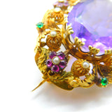 Georgian Cannetille 22ct Gold Amethyst, Ruby, Emerald & Pearl Statement Brooch c1820 Regency