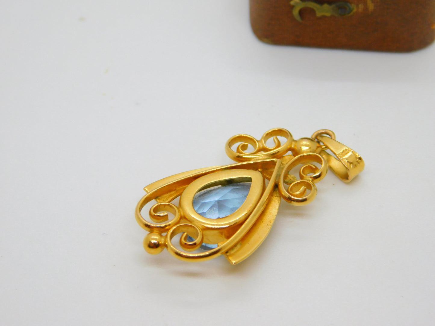 Charmaine Paris 15ct Rolled Gold Blue Topaz Set Drop Pendant Vintage c1960