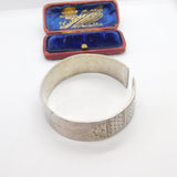 Victorian Sterling Silver Aesthetic 'Rowena Scrimshaw' Sweetheart Bangle c1860