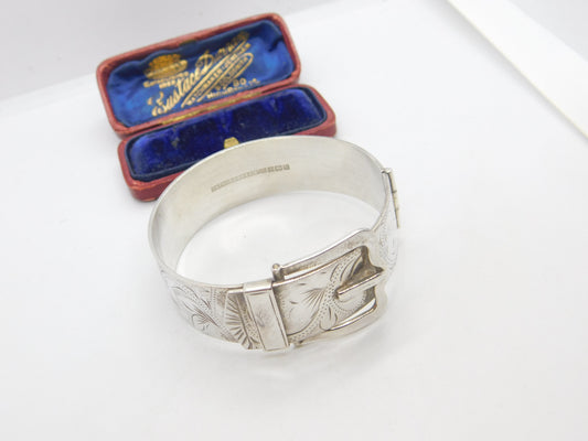 Sterling Silver Victorian Style Buckle Sweetheart Bangle Bracelet 1975 Vintage