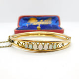 Victorian Rolled Gold & Cabochon Fire Opal Set Bangle Bracelet c1880 Antique