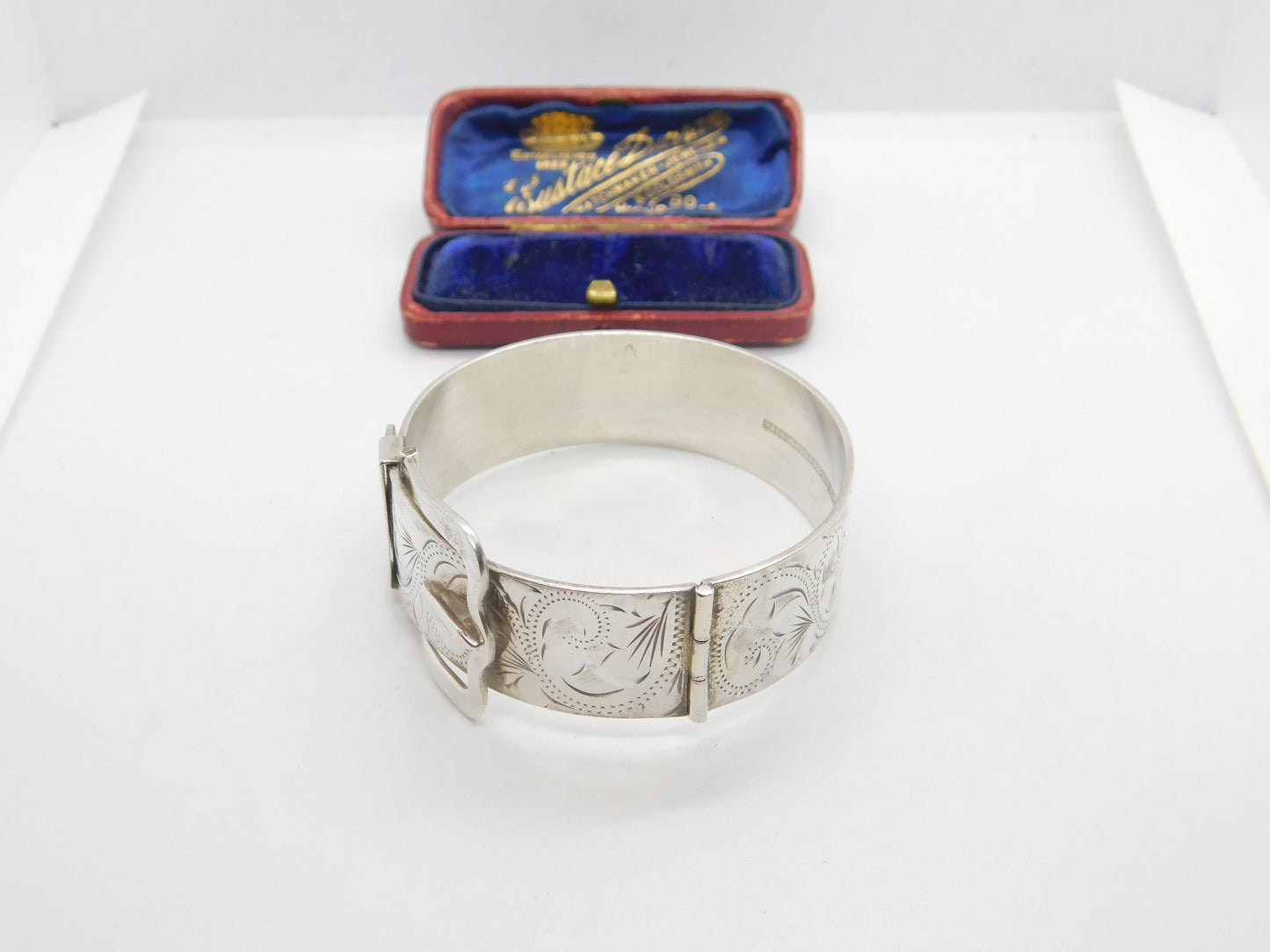 Sterling Silver Victorian Style Buckle Sweetheart Bangle Bracelet 1975 Vintage