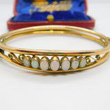 Victorian Rolled Gold & Cabochon Fire Opal Set Bangle Bracelet c1880 Antique