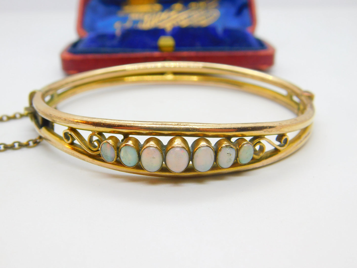 Victorian Rolled Gold & Cabochon Fire Opal Set Bangle Bracelet c1880 Antique