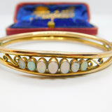 Victorian Rolled Gold & Cabochon Fire Opal Set Bangle Bracelet c1880 Antique