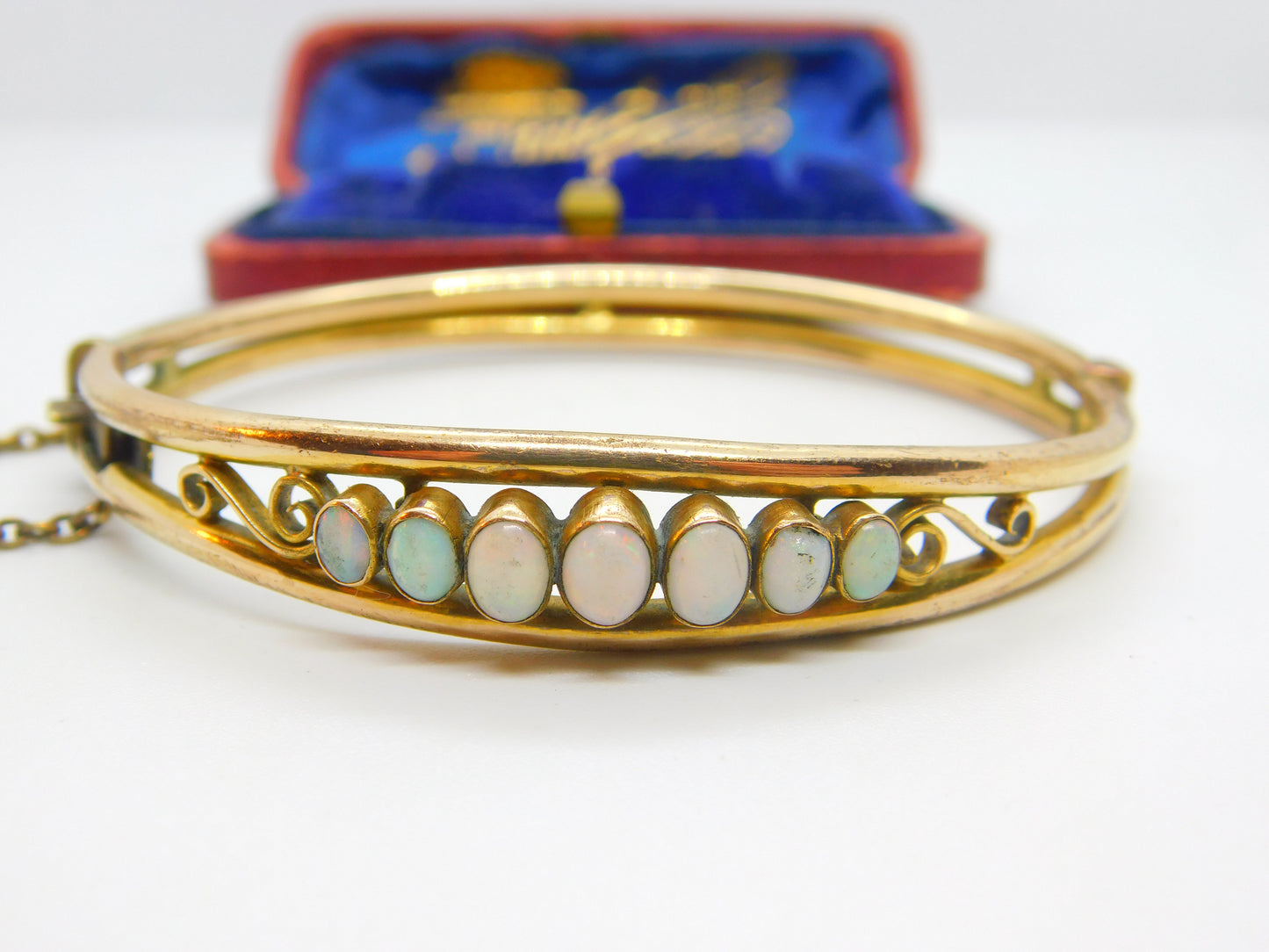 Victorian Rolled Gold & Cabochon Fire Opal Set Bangle Bracelet c1880 Antique