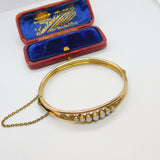 Victorian Rolled Gold & Cabochon Fire Opal Set Bangle Bracelet c1880 Antique
