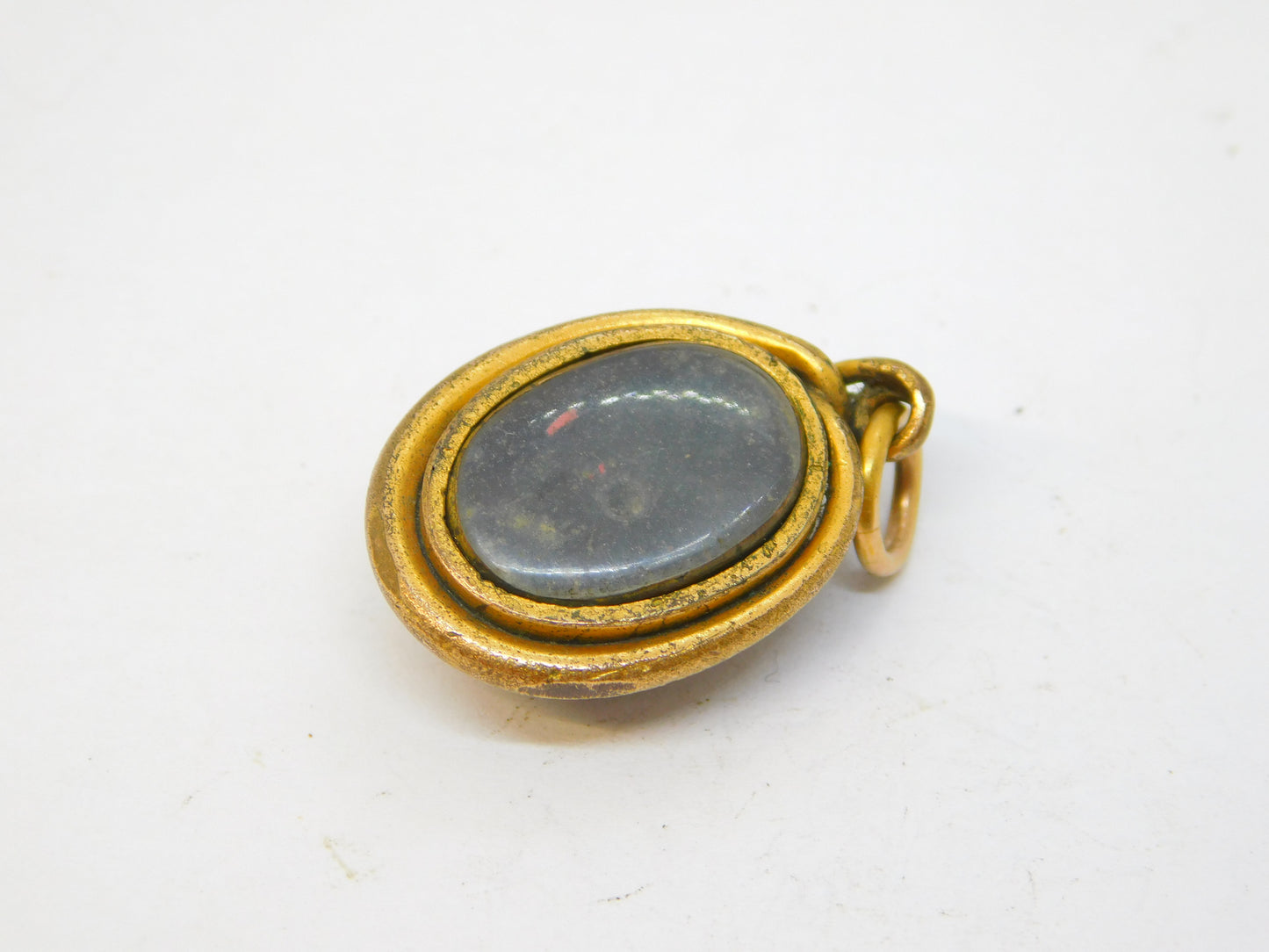 19th Century Rolled Gold Banded Agate Snake Serpent Pendant Antique c1880