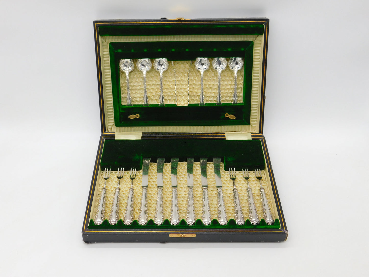 Boxed Set of Floral Sterling Silver Tea Cutlery 1911 Sheffield Antique Art Deco