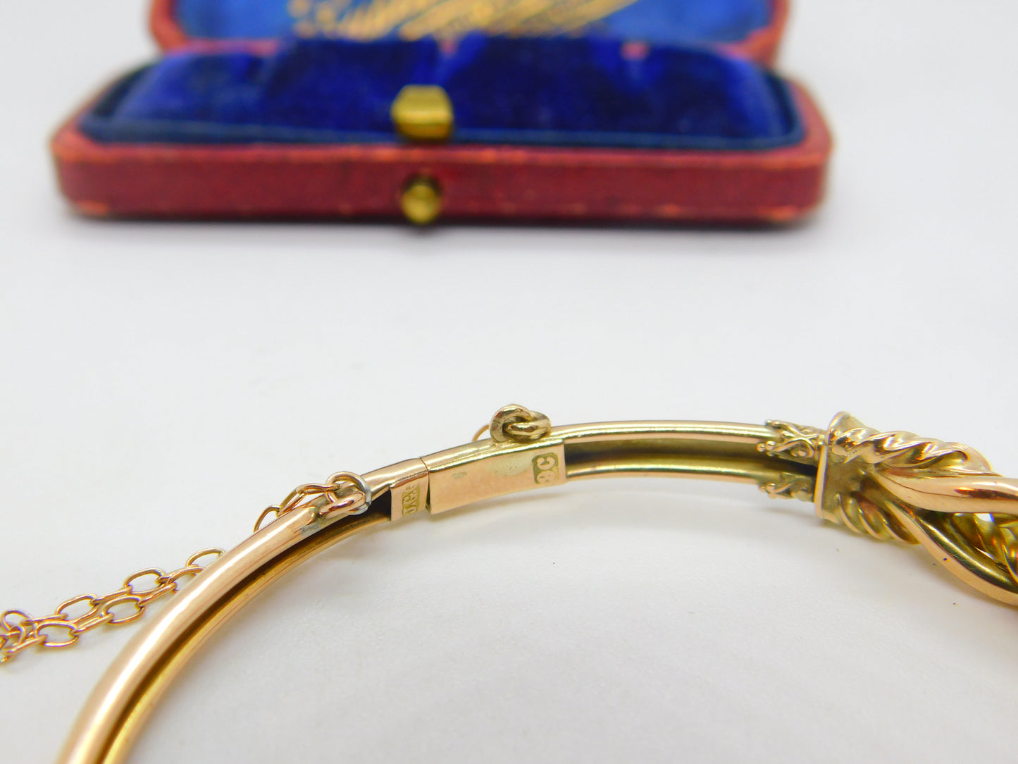 Victorian 9ct Yellow Gold, Emerald & Diamond Set Bangle Bracelet Antique c1880