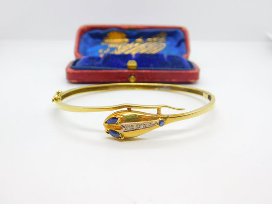 Victorian 18ct Gold, Sapphire & Diamond Serpent Snake Bangle Bracelet c1890