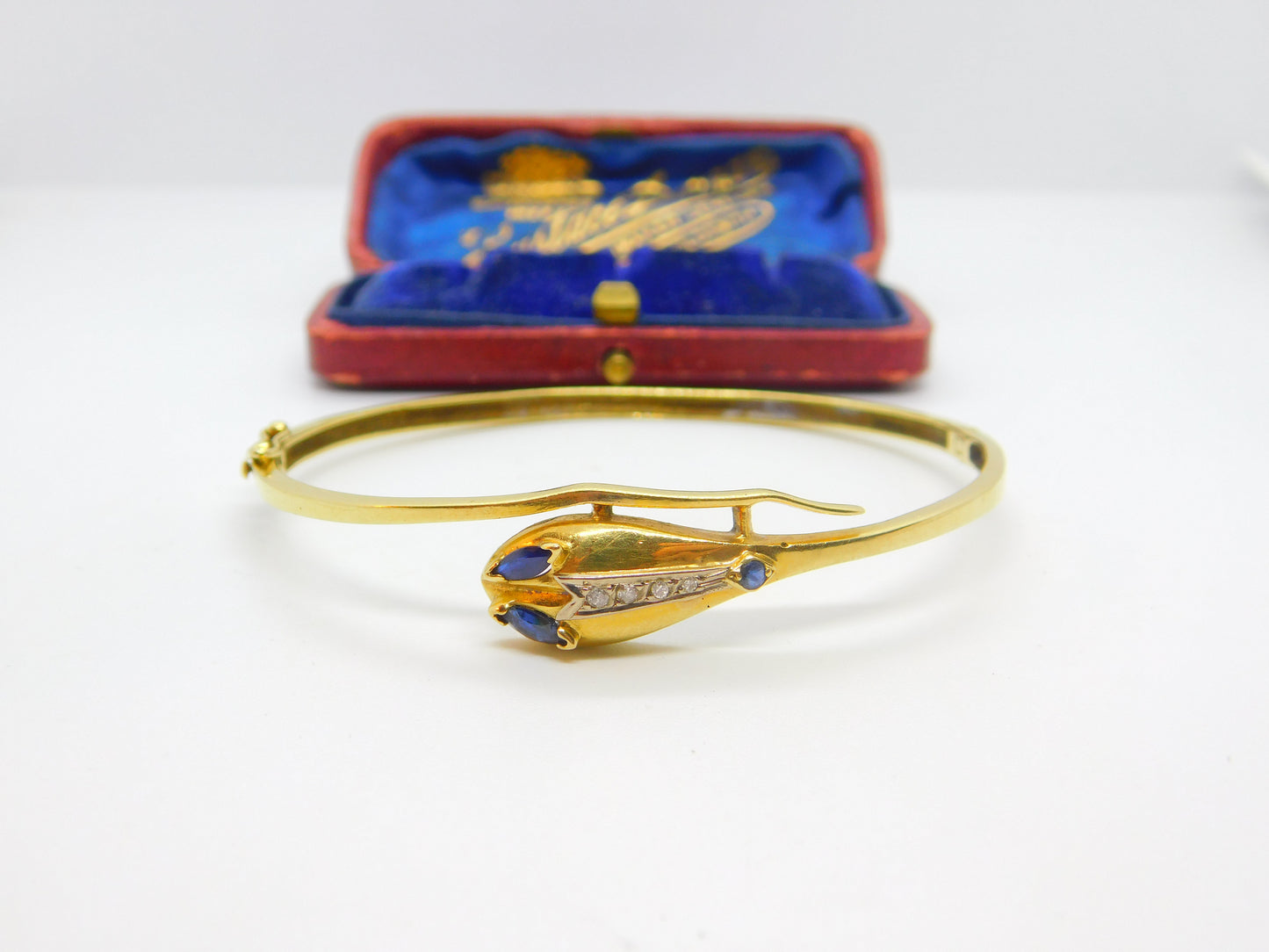 Victorian 18ct Gold, Sapphire & Diamond Serpent Snake Bangle Bracelet c1890