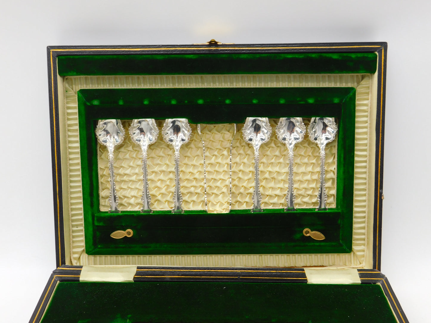 Boxed Set of Floral Sterling Silver Tea Cutlery 1911 Sheffield Antique Art Deco