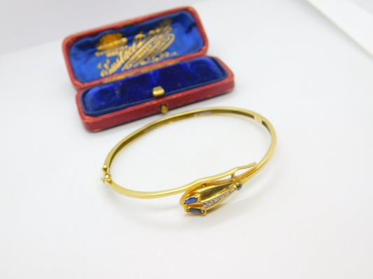 Victorian 18ct Gold, Sapphire & Diamond Serpent Snake Bangle Bracelet c1890