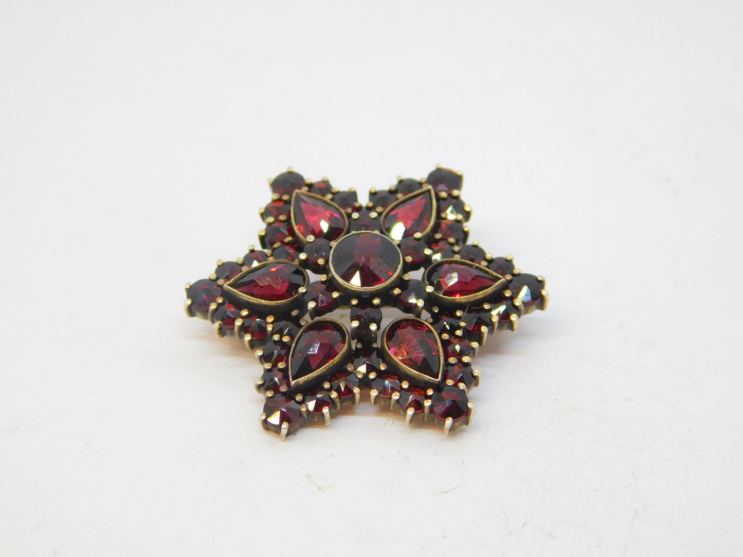 19th Century Austro-Hungarian Sterling Silver Gilt Garnet Set Floral Brooch c1860