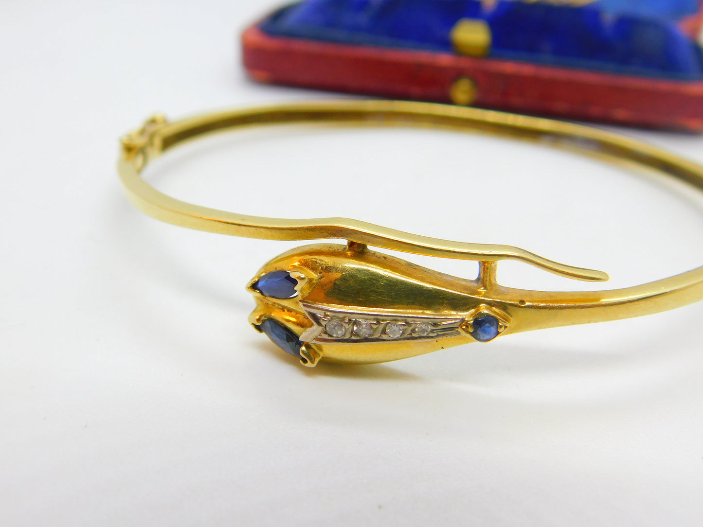 Victorian 18ct Gold, Sapphire & Diamond Serpent Snake Bangle Bracelet c1890