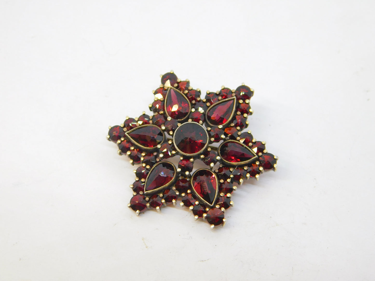 19th Century Austro-Hungarian Sterling Silver Gilt Garnet Set Floral Brooch c1860