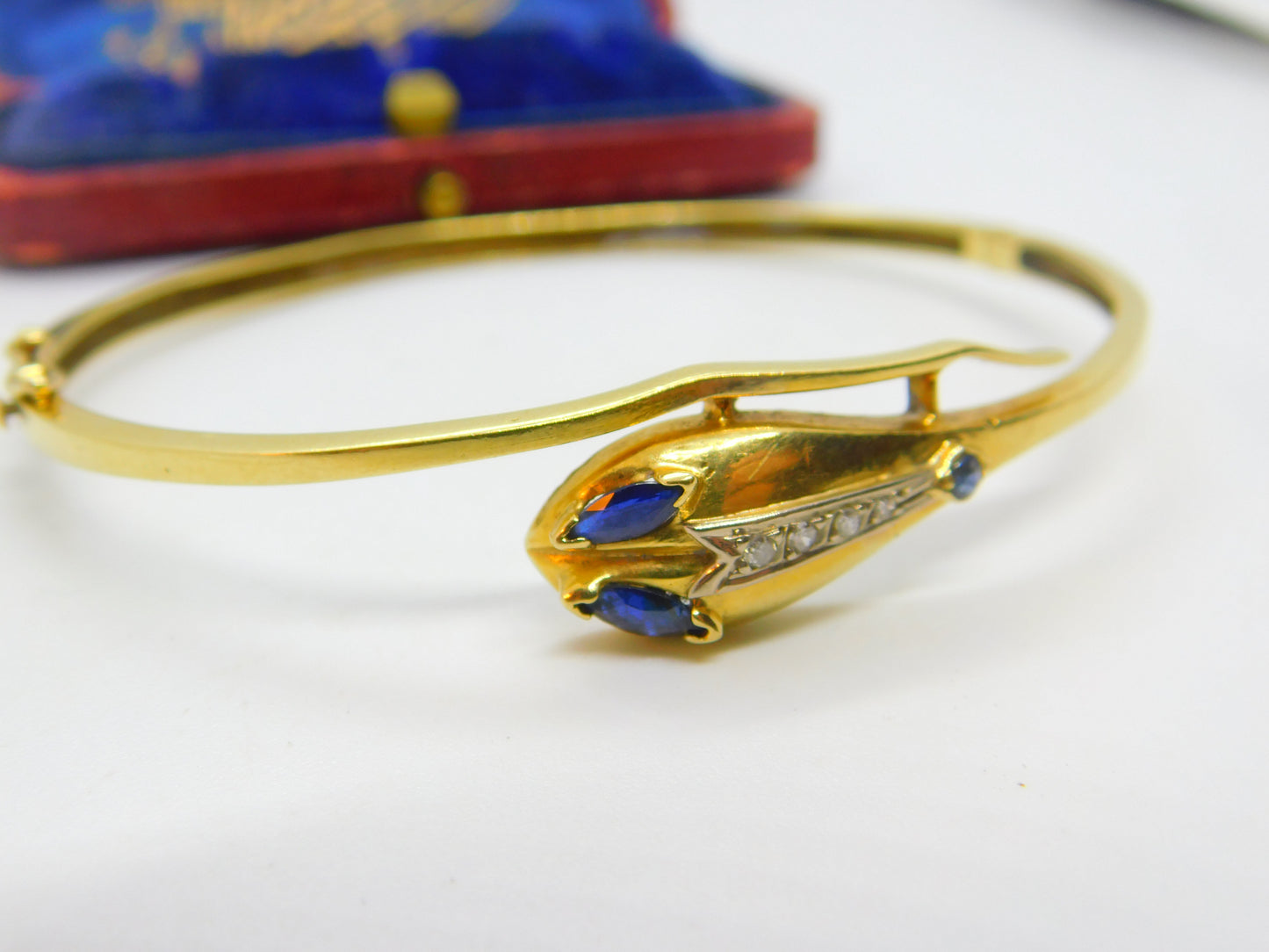 Victorian 18ct Gold, Sapphire & Diamond Serpent Snake Bangle Bracelet c1890