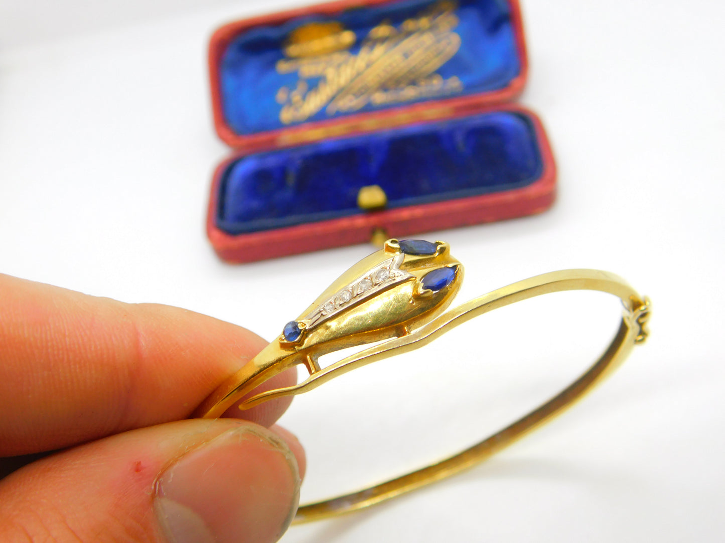 Victorian 18ct Gold, Sapphire & Diamond Serpent Snake Bangle Bracelet c1890