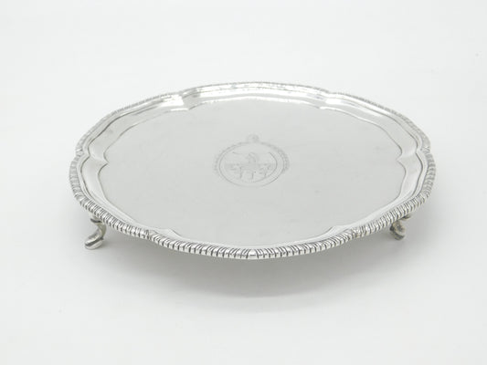Georgian Sterling Silver Heraldic Crest Salver Dish 1794 London Bateman