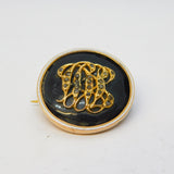 Victorian 9ct Gold, Black-White Enamel, Diamond Set Mourning Brooch Antique c1890
