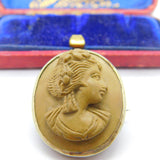 Grand Tour Carved Lava Sterling Silver Set High Relief Cameo Brooch c1800