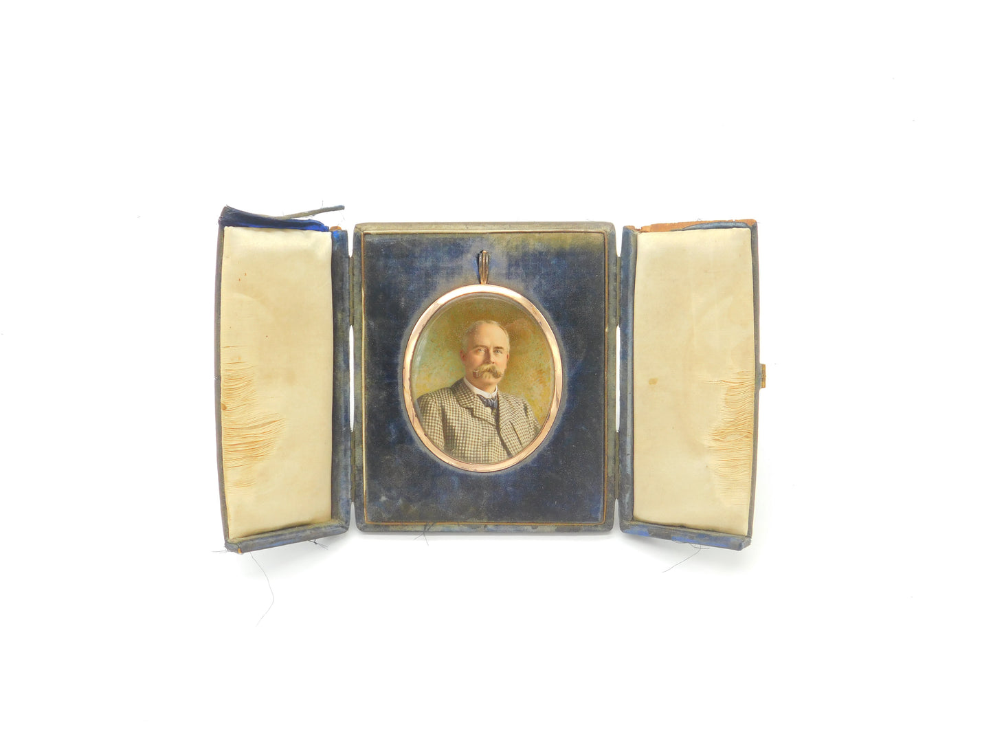 Boxed Sterling Silver Gilt Watercolour Portrait with Photo 1900 London Antique