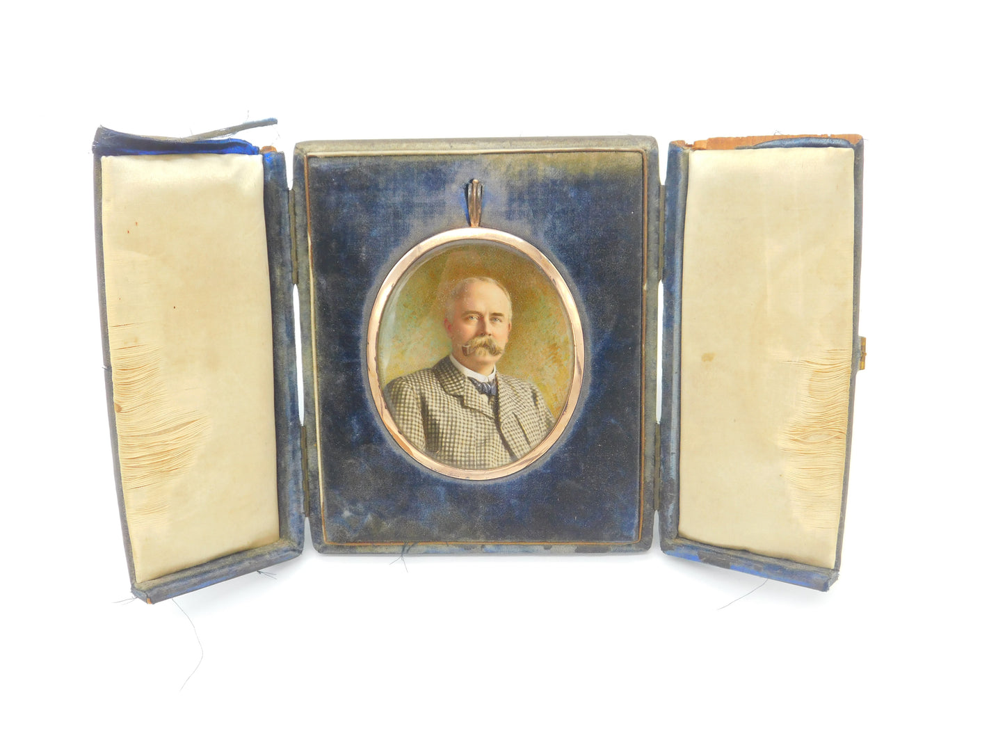 Boxed Sterling Silver Gilt Watercolour Portrait with Photo 1900 London Antique