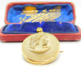 Grand Tour 9ct Yellow Gold Set Carved Lava High Relief Cameo Brooch c1820