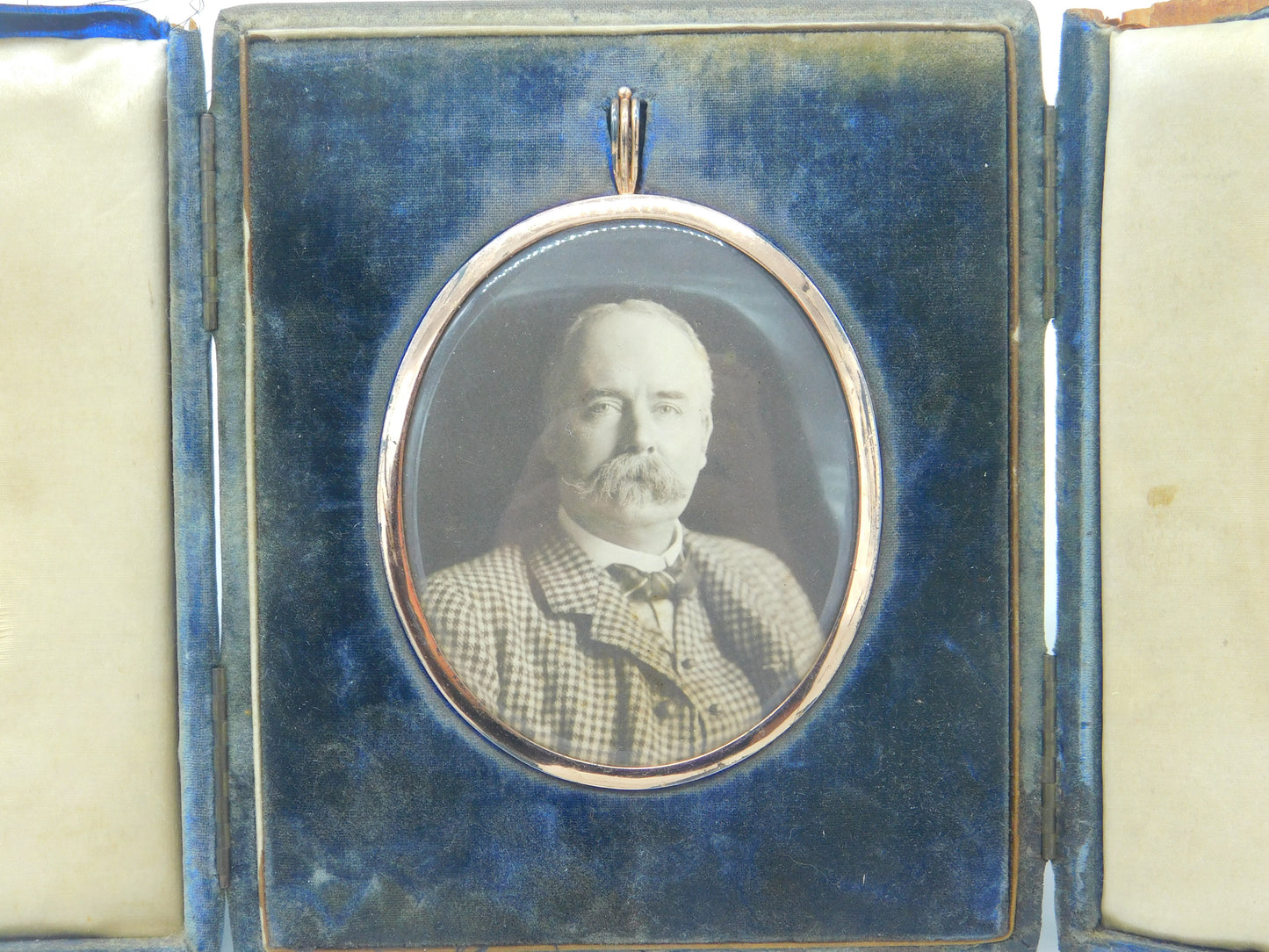 Boxed Sterling Silver Gilt Watercolour Portrait with Photo 1900 London Antique