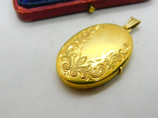 9ct Yellow Gold Floral Double Locket Pendant Vintage c1980