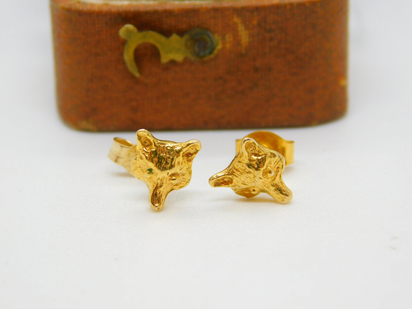 Pair of 9ct Yellow Gold Fox Mask Stud Earrings Vintage c1970