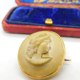Grand Tour 9ct Yellow Gold Set Carved Lava High Relief Cameo Brooch c1820