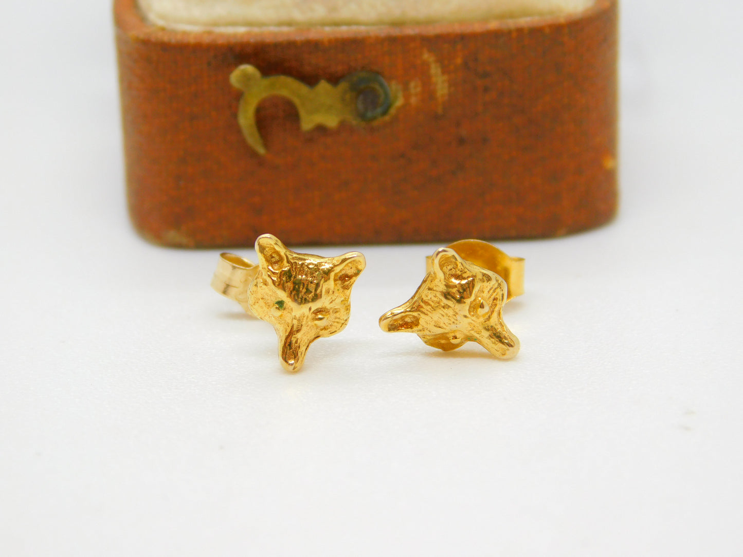 Pair of 9ct Yellow Gold Fox Mask Stud Earrings Vintage c1970